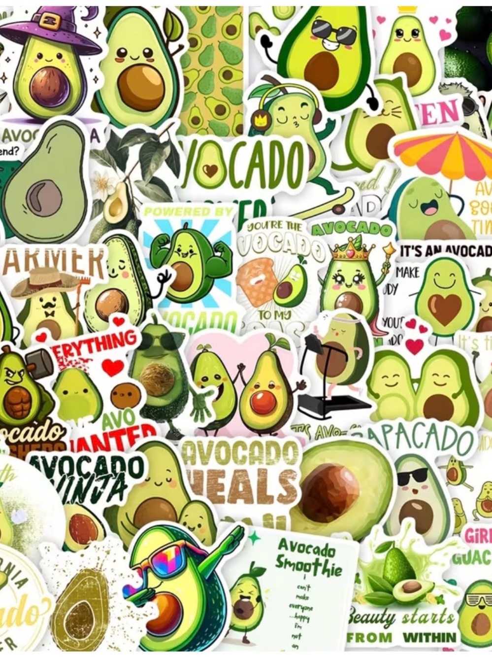 52 Funny Avocado Stickers Guacamole Fun Green Yellow Brown